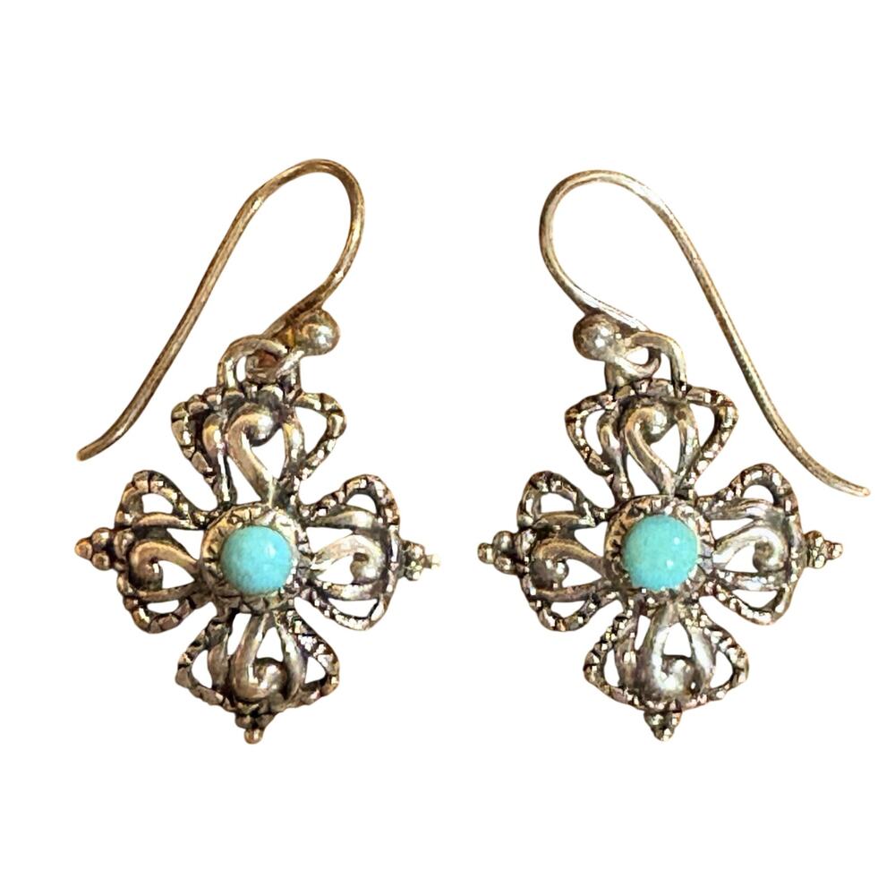 Sterling Silver and Turquoise Cross Earrings Dangle